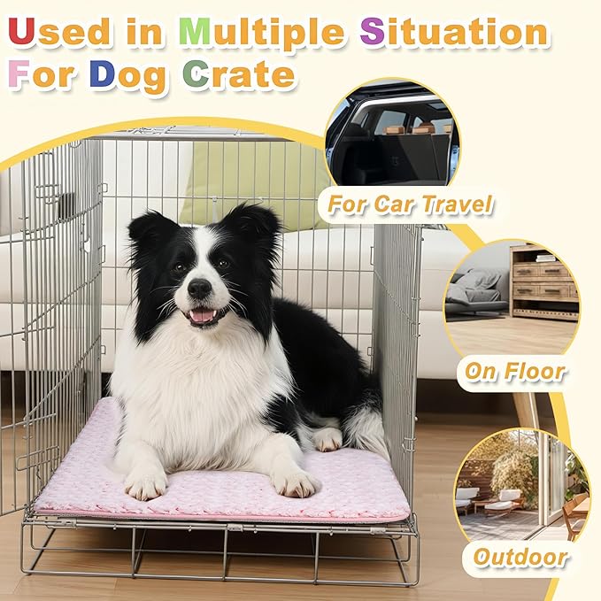 Small Dog Bed for Crate High Resilience Foam Crate Pad Mat for Medium Dogs Washable Anti-Slip,23" x 17", Pink