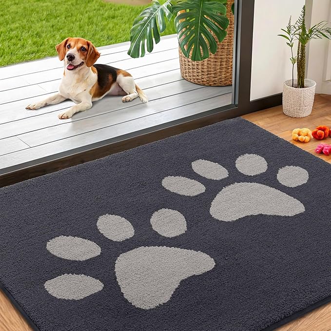 Smiry Dog Door Mat for Muddy Paws 40x32, Dirt Trapper Non Slip Washable Indoor Doormats, Absorbent Entryway Carpet for Inside Floor, Dark Grey