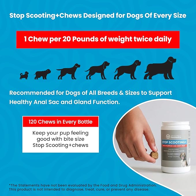 PawMedica Dog Anal Gland Chews to Stop Scoot for Dogs - Anal Gland Dog Constipation Relief - Recommended Dog AnalGland Support Chews Fiber - Fiber Supplement for Dogs (120 Dog Pumpkin Chews)