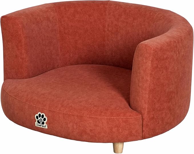 Dog Bed, Large Dog Couch with Washable Cover, Wooden Legs, Elevated Fancy Foam Pet Sofa for Medium & Large Breeds(Orange)