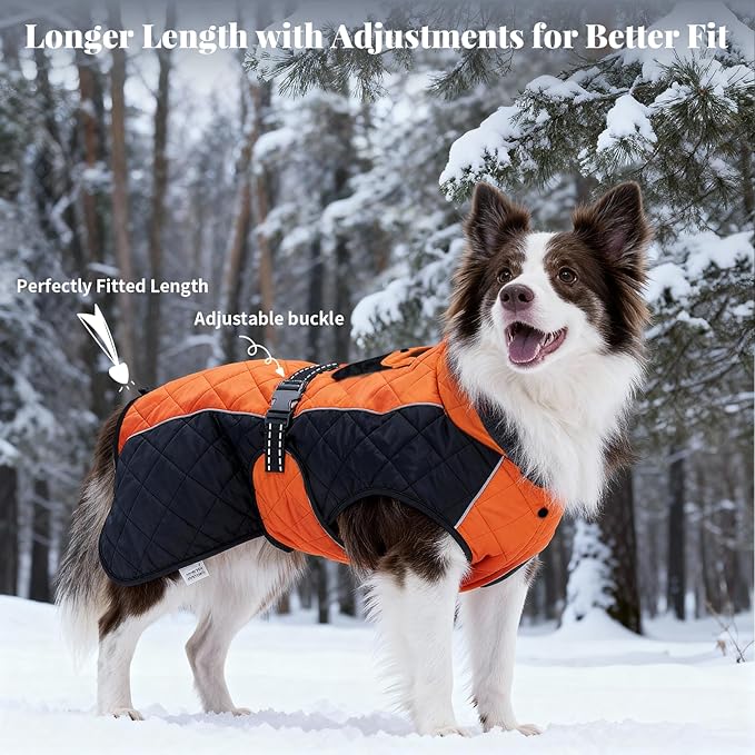 Dog Coat Dogs Jacket Waterproof Reflective Adjustable Dog-Winter Coats for Small/Medium/Large Dogs Dachshund Coat-(Orange, Small)