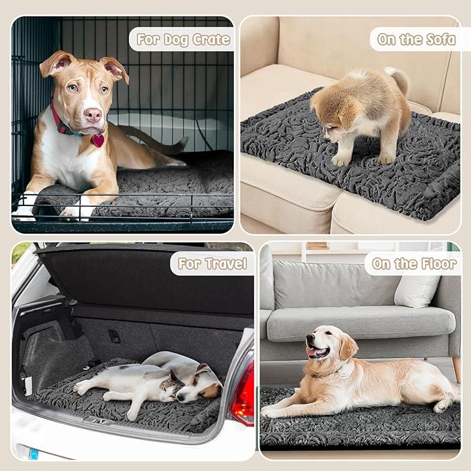 2 Pack Washable Dog Bed for Large Medium Small Dogs, Deluxe Plush Dog Crate Mat with Anti-Slip, Washable Orthopedic Durable Kennel Pad for Pet Sleeping Puppy(Dark Grey, 24"*17.5"*1.5")