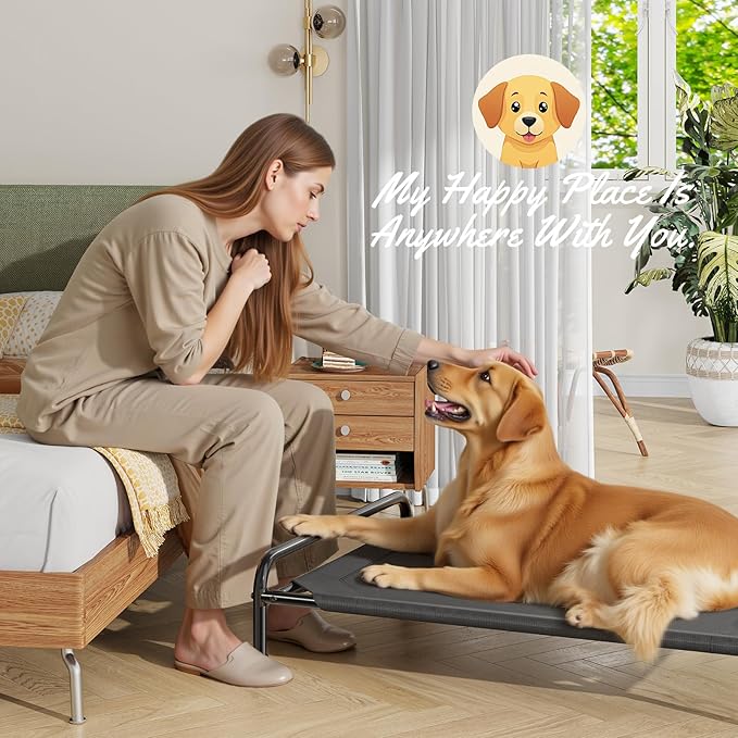Dog Beds Large Sized Dog, Elevated Dogs Bed for Large Dogs, Portable Cooling Pet Cot with Breathable & Waterproof Mesh, Indoor & Outdoor Raised Pet Hammock Bed, Black