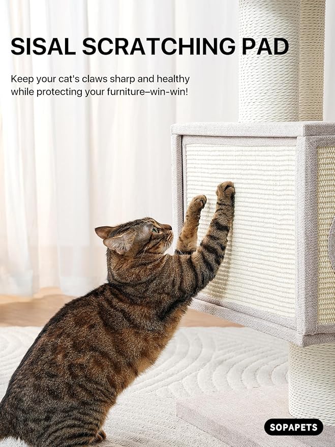 Maine Coon Cat Tree for Indoor Cats Large Adult,Modern Cat Tower for Extra Large Cats 20 lbs+,Heavy Duty Cat Tree with Sisal Scrathing Post,Hammock,Perch,Condo,Bed (Beige)