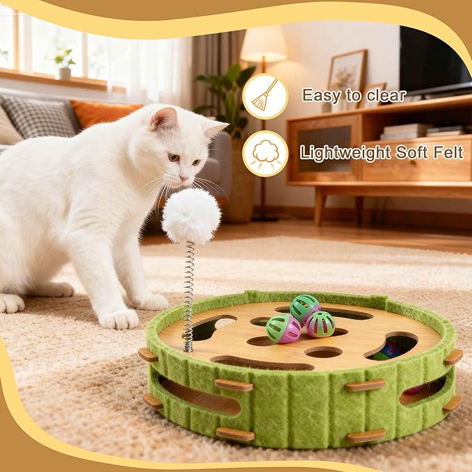 GLIDESMOOTH Interactive Cat Toy Puzzle Toys for Indoor, Felt Maze Box, Cat Toys, Mental Stimulation and Entertainment, Circle, Green, 1 Set