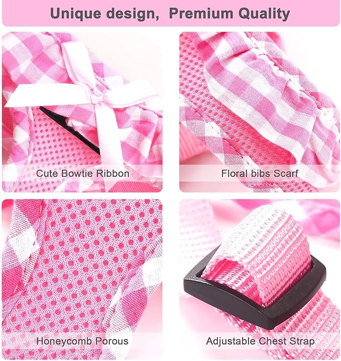 SuperBuddy Upgraded Soft Mesh Dog Harness, Super Breathable Lightweight Pet Harnesses for Puppy Dogs Outdoor Walking, Pink and Purple Dog Harness Set Packing-Small