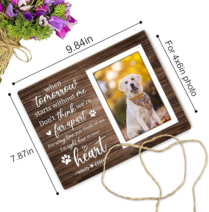 Memorial Picture Fram&Dog Memorial Suncatcher Gift Set, Pet Picture Frame, Sympathy Gifts for Loss of Loved Pet, Bereavement Gifts for Loss of Dog, Remembrance Photo Frame or Memorial Gift, Fits 4x6In Photo(GXK02)