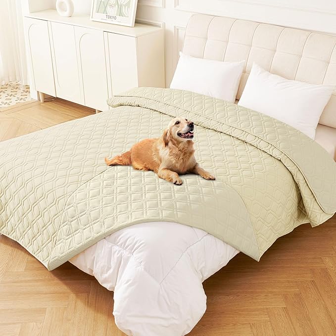 hyha Waterproof Dog Bed Blanket, Soft Pet Blankets, Waterproof Couch Cover for Dogs, Reversible Sofa Covers Washable for Furniture (82x102 Inch, Beige/Beige)