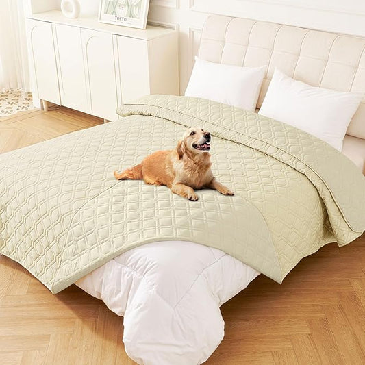 hyha Waterproof Dog Bed Blanket, Soft Pet Blankets, Waterproof Couch Cover for Dogs, Reversible Sofa Covers Washable for Furniture (82x102 Inch, Beige/Beige)