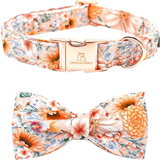 Lionheart glory Dog Collar, Floral Dog Bow Collar for Female or Male Dogs Collar with Bow Adjustable Bowtie Collar for Large Dogs Pet Gift