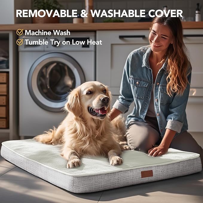Deconovo Orthopedic Dog Bed for Medium & Large Dogs – Supportive Memory Foam with Washable Cover, Non-Slip Base – Comfort for Senior, Arthritic & Active Pets, White, 44" Lx32 Wx3 Th