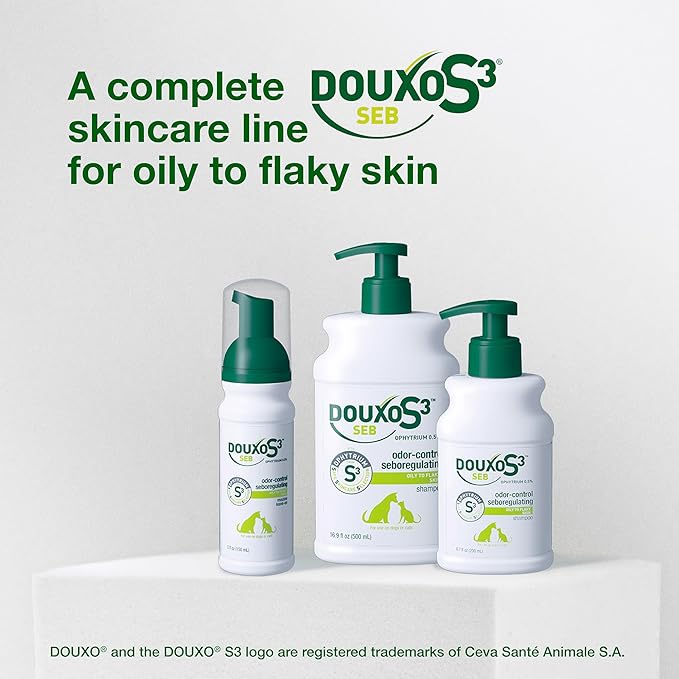 Douxo S3 Seb Shampoo, Contains 0.5% Ophytrium, Odor Control & Seboregulating, For Oily to Flaky Skin, Seborrhea, For Dogs and Cats, 16.9 fl. oz. (500mL)