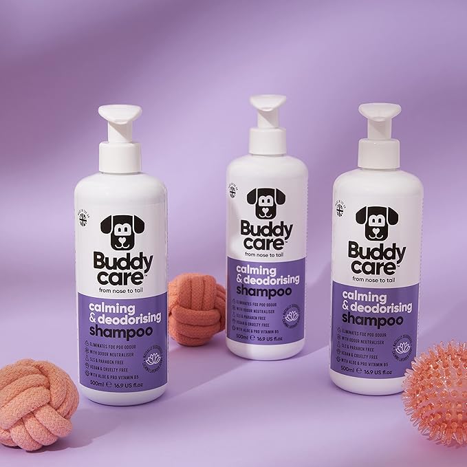 Calming & Deodorising Dog Shampoo by Buddycare | Lavender Scented | Itchy Skin Relief for Smelly Dogs | Deep Cleansing Shampoo for Dogs Puppy Sensitive Skin | with Aloe & Vitamin B5 (16.90oz)