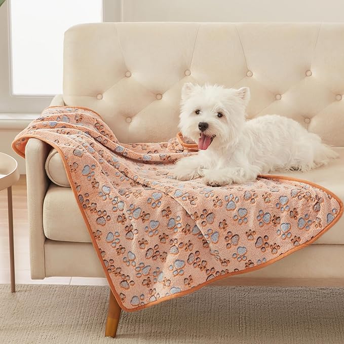 1 Pack 3 Blankets Super Soft Fluffy Premium Fleece Pet Blanket Flannel Throw for Dog Puppy Cat Paw Brown/Pink/White Large(41x31 inch)