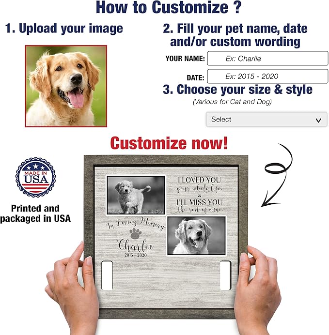 Personalized Dog Memorial Picture Frame Remembrance Gifts for Loss of Loved Dogs Collar Plaque In Loving Memory of Dogs and Cats Sympathy Gifts Pawprints Pet Decorations Hanging Wall Art Decor