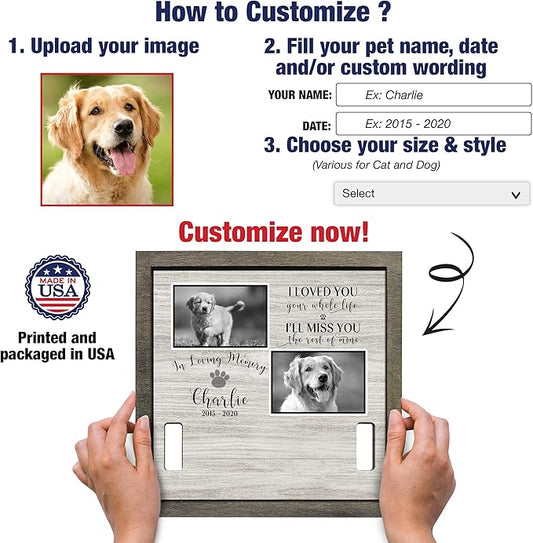 Personalized Dog Memorial Picture Frame Remembrance Gifts for Loss of Loved Dogs Collar Plaque In Loving Memory of Dogs and Cats Sympathy Gifts Pawprints Pet Decorations Hanging Wall Art Decor