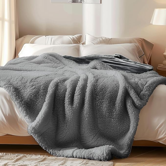 Waterproof Throw Blanket - Sherpa Fleece Reversible Cover, Soft Warm Leak-Proof Bed & Couch Protector for Kids, Pets & Everyday Spills (Charcoal Grey/Silver Grey, Throw 50x60