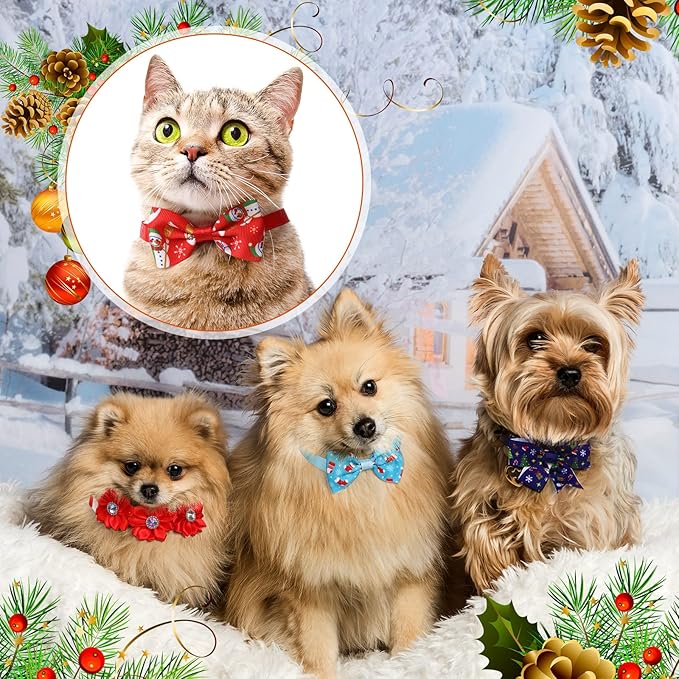 40 Pcs Christmas Dog Bow Ties Set 26 Christmas Pet Bowties 10 Santa Snowman Necktie 4 Winter Dog Bandana Xmas Grooming Accessories for Holiday Pet Outfit Winter Gift