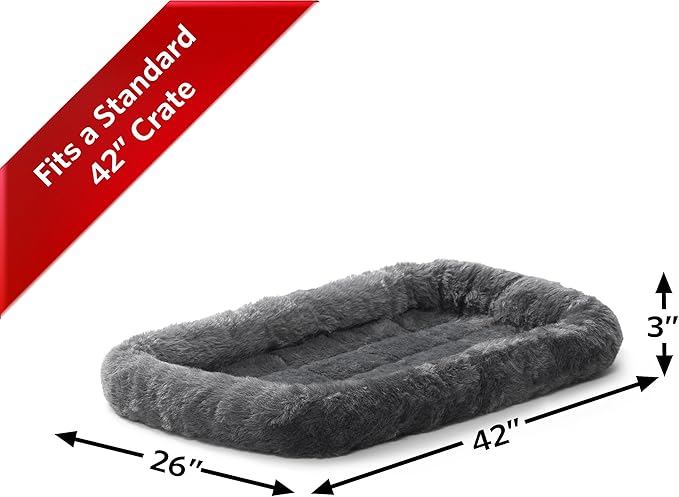 New World Dog Bed – Gray Faux Fur Bolster, Ultra-Soft and Machine Washable, Fits 42-Inch Crates and Carriers, for Large Sized Breeds