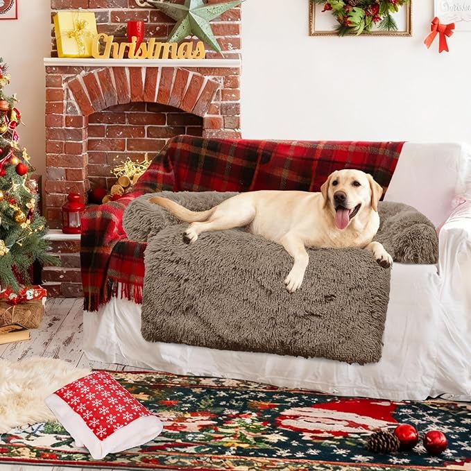 GGIB Calming Dog Bed Christmas Throw Blanket Fluffy Plush Dog Mat Furniture Protector Decoration Holiday Throw for Sofa Couch Cover Large Medium Small Dogs Cats (Extra Large, Camel)
