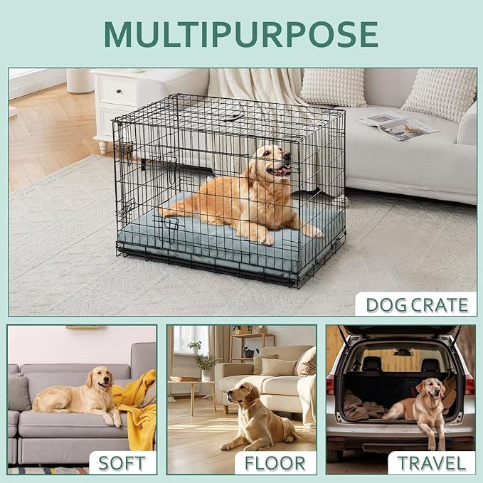 Dog Bed Crate Pad - Machine-Washable Removable Cover with Waterproof Liner, Luxury Dog Couch Bed with Non-Skip Bottom for Medium-Large Dogs & Most Crates (Green,35" x 22")