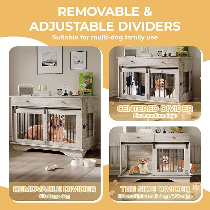 47" Dog Furniture Crate, Large Furniture Style Dog Crate for Large/Medium/Small Dogs (Retro Grey, One Cage)