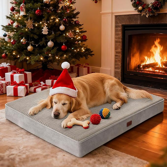 OhGeni 41 Inches Orthopedic Waterproof & Machine Washable Dog Bed for Large Pets, Gifts for Christmas, Suitable for Crates, 25D Egg Crate Foam, Non-Slip Bottom & Removable Cover(Gray)