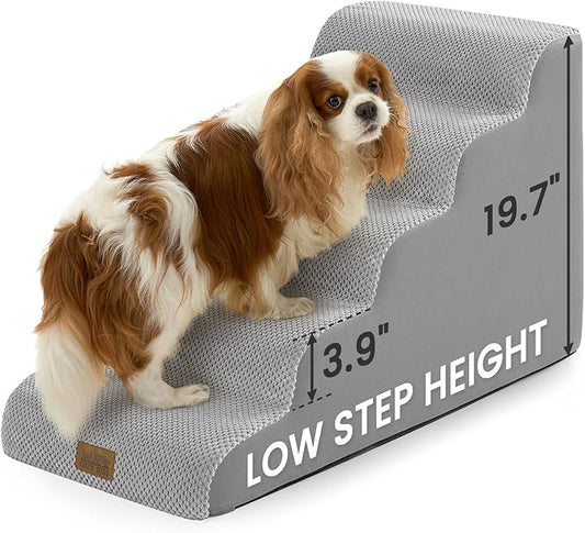 Dog Stairs for Small Dogs 19.7" H, 5-Step Slope Dog Steps for Bed, Couch or Chair, Sturdy Pet Ramp for Puppy, Older Cat, Pet Ladder with High Density Foam, 15.7x33x19.7 inch, Gray