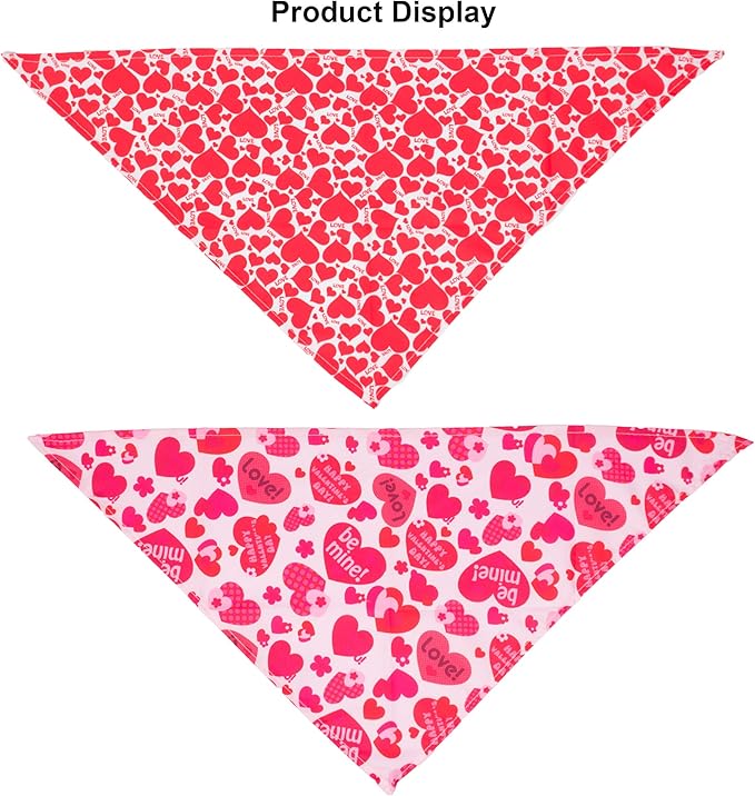 ADOGGYGO 4 Pack Valentine Dog Bandana Triangle Pet Scarf Red Pink Heart Pattern Valentine Bandanas for Large and Extra Large Dogs Pets (X-Large)