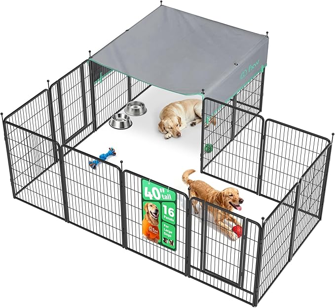FXW Instant Unleashed Dog Playpen, Portable Pet Fence for Outdoor, RV Trips, and Camping, 40 inch, 16 Panels for Medium and Large Dogs with Sun Shade│Patented