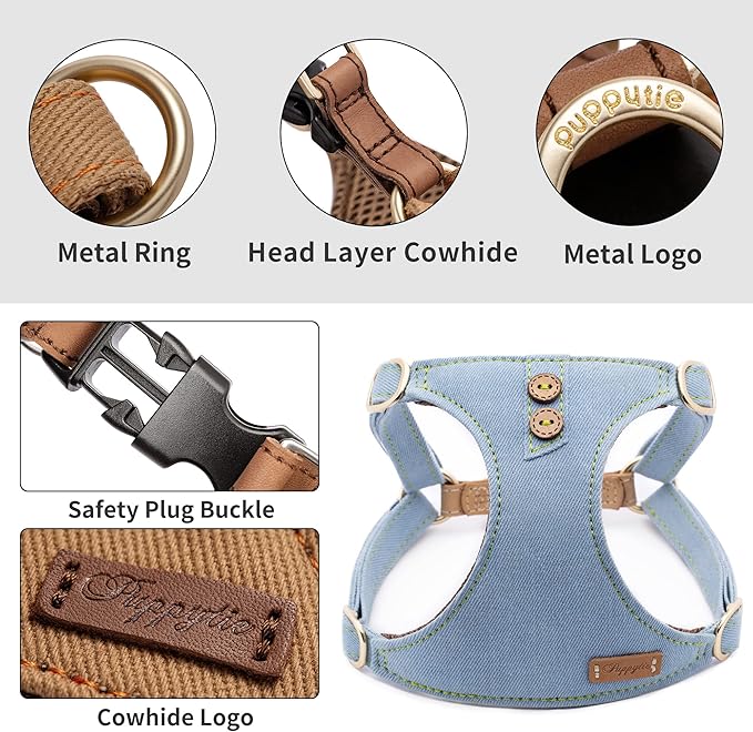 Dog Harness, No Pull Dogs Harness and Multi-Function Leash Set for Medium Dogs Easy Walk Everyday Adjustable Soft Dog Vest Harness Fashionable Dog Accessories Glacier Blue Button-M(16lb-35lb)