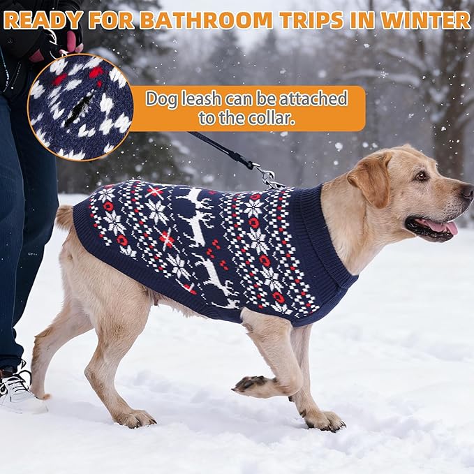 KOOLTAIL Christmas Dog Sweater, Cold Weather Pullover Classic Knitwear, Reindeer Snowflake Pattern Thick Warm Winter Pet Clothes, Cable Knit Sweaters for Small Medium Large Dogs Boy Girl, Navy Blue XL