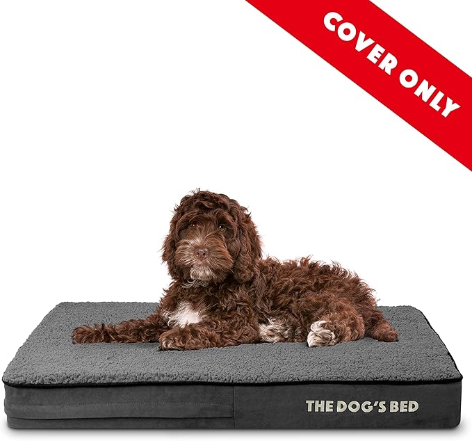 The Dog's Bed Replacement Outer Cover ONLY (Outer Cover ONLY - NO Bed, NO Waterproof Inner) for The Dog's Bed, Washable Plush Fabric, Medium 4 Inches (Grey Plush)
