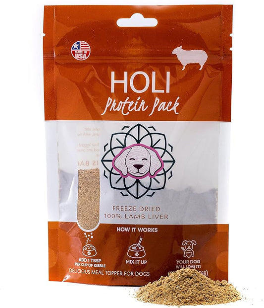HOLI Lamb Liver Dog Food Topper - Single Ingredient, Human-Grade - Freeze Dried Dog Food Toppers and Flavor Enhancer for Picky Dogs – Grain Free – 100% All Natural - 2oz