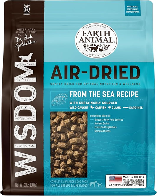 Earth Animal Wisdom Air Dried Dog Food - From the Sea Recipe Premium Natural Dry Dog Food for All Breeds & Ages - 2 Lbs Bag