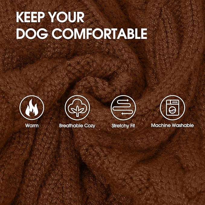 IECOii Girl XXL Dog Sweater Dress, Cozy Cable Knit Dog Sweater for Large Dogs Girl, Caramel,XXLarge, 2XL Pet Pullover Knitted Dress for Winter, Turleneck with Sleeve, Warm Sweaters for Female Pitbull