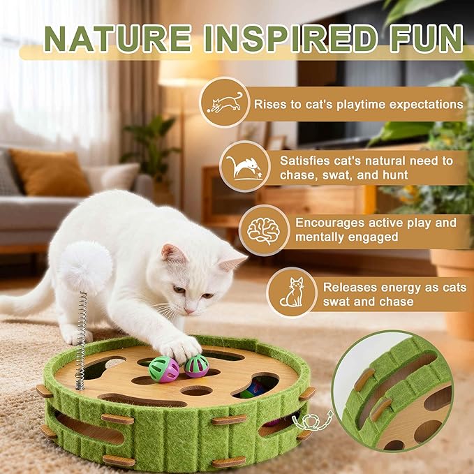 GLIDESMOOTH Interactive Cat Toy Puzzle Toys for Indoor, Felt Maze Box, Cat Toys, Mental Stimulation and Entertainment, Circle, Green, 1 Set