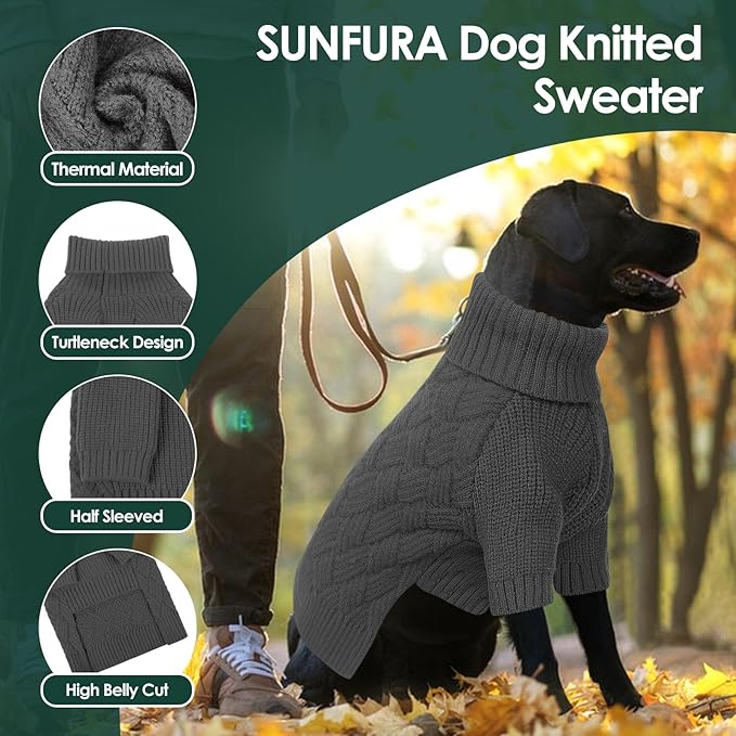 SUNFURA Small Dog Sweater, Turtleneck Dog Sweater for Cold Weather, Puppy Knitwear Pullover for Christmas Thanksgiving, Pet Winter Knitted Sweatshirt for Pug Dachshund, Grey S