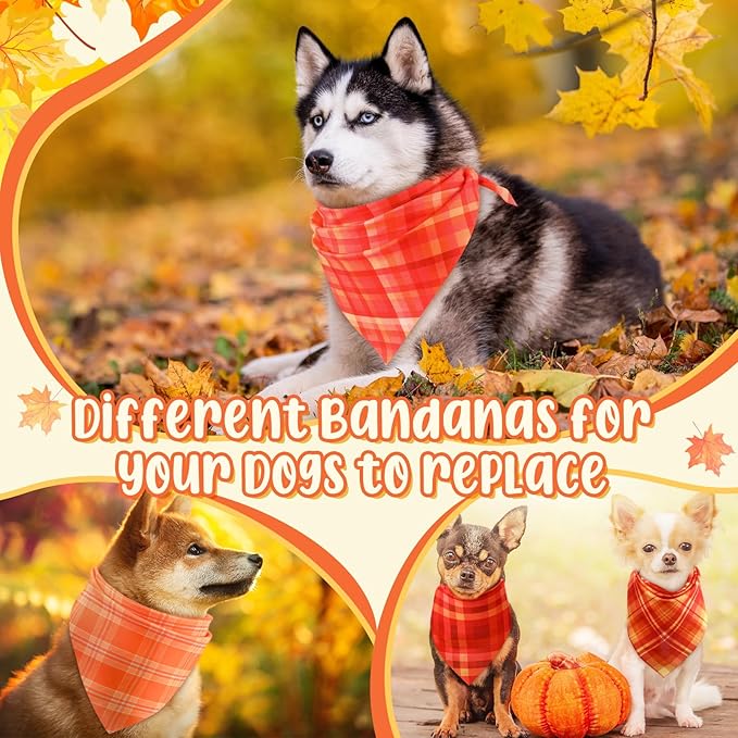 Abbylike 100 Pcs Thanksgiving Dog Bandanas Bulk Plaid Bandanas for Dogs Triangle Kerchief Bib Scarf Sets for Pets Cats Fall Costume Photo Props Accessories Pet Shops Groomers Services, 25 Styles