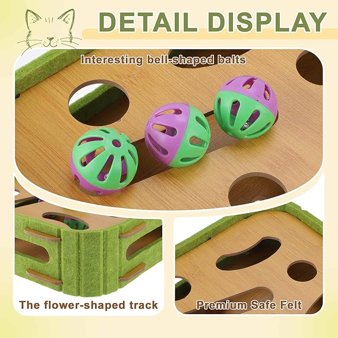 GLIDESMOOTH Interactive Cat Toy Puzzle Toys for Indoor, Felt Maze Box, Cat Toys, Mental Stimulation and Entertainment, Square, Green, 1 Set