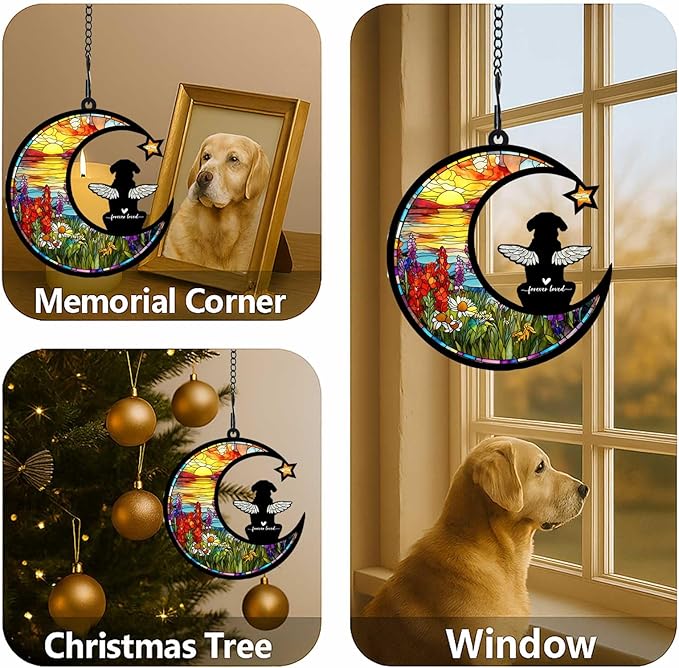 Personalized Loss of Dog Sympathy Gift, Custom Dog Memorial Suncatcher, Dog Memorial Gift, Loss of Dog Gift, Pet Remembrance Gift, 5.2" (Floral)