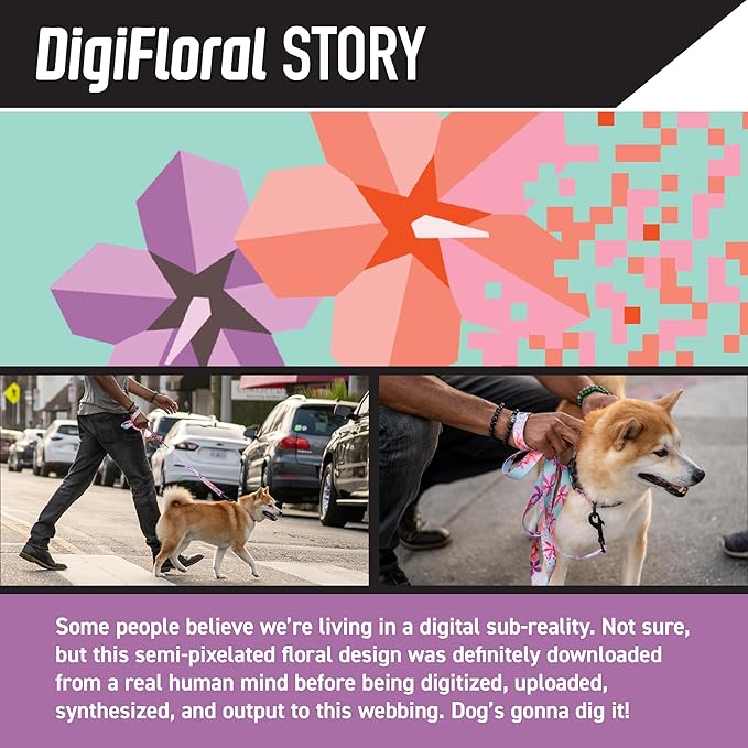 Wolfgang Heavy Duty Martingale Dog Collar with Quick Release Nylon Buckle for Walking & Training, DigiFloral Print, Extra Large