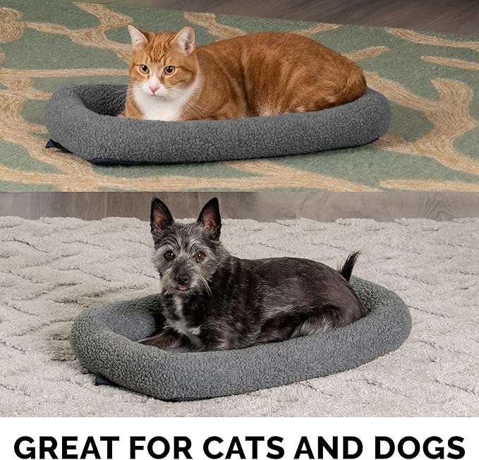 Furhaven Dog Bed for Extra Small Dogs & Indoor Cats, 100% Washable, Sized to Fit Crates - Sherpa Fleece Bolster Crate Pad - Gray, Extra Small