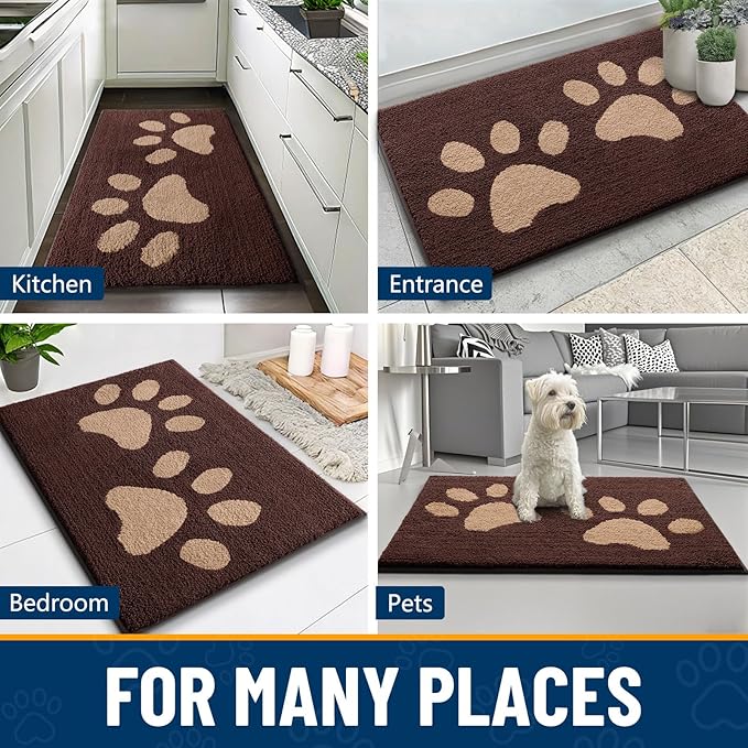 Smiry Dog Door Mat for Muddy Paws 36x24, Dirt Trapper Non Slip Washable Indoor Doormats, Absorbent Entryway Carpet for Inside Floor, Brown