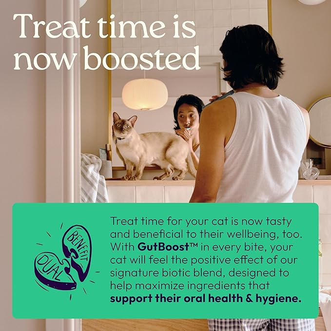 WellJoy Cat Treat Dental+ GutBoost | Helps Reduce Tartar | Helps Freshen Breath | Dual-Benefit GutBoost Formulation | Vet Formulated | Made in USA | Made with Real Chicken | 120 Soft Chews