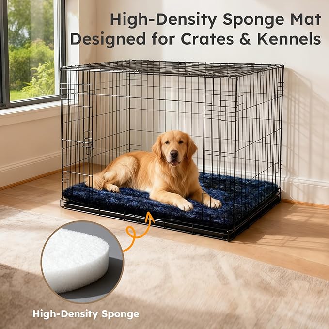 Dog Bed Mat, Dual-Sided Dog Crate Bed Mat - Ultra Soft & Machine Washable Kennel Pad for Large Dogs, All-Season Comfort Pet Bed for Crates, Travel, and Home, Dark Blue 35 x 23 Inch