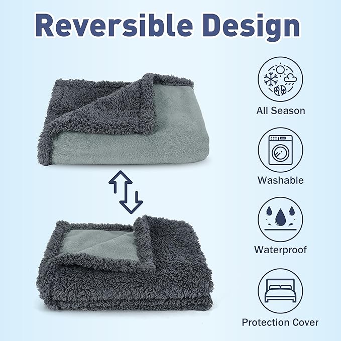 Catalonia Waterproof Blanket for Bed, Washable Leakproof Protector Cover, Reversible Throw Blanket for Couch Sofa, Stain Proof Blanket Pad, 80X90 inches, Grey