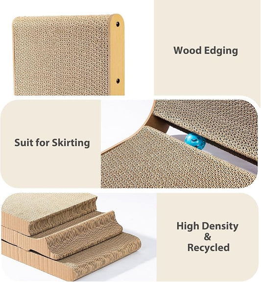 Cat Scratcher Scratching Post with 2 Cat Ball Toy Track Scratchers for Indoor Cats Scratching Board Cardboard L Shaped Scratch Pad for Cats as Beds & Furniture (1 Pack)