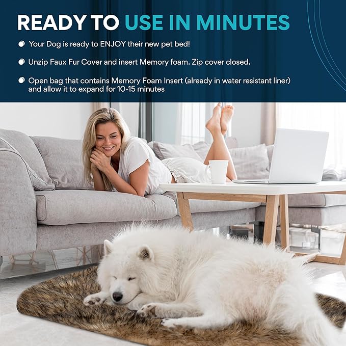 MAVERICK Premium Dog Bed, Orthopedic Dog Bed with High-Grade Memory Foam, Luxurious Faux Fur Sleep Surface, Water-Resistant Liner, Removable & Washable Cover, Non-Slip Bottom for Comfort & Support
