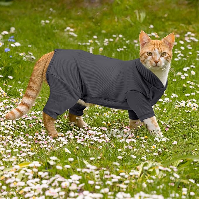 Yternal Sticky Hair Cat Clothes, Breathable & Lightweight, Reduces Shedding Fur Pajamas, Full Body Long Sleeve Surgical Bodysuit, Stop Licking & Shedding Darkgrey XL